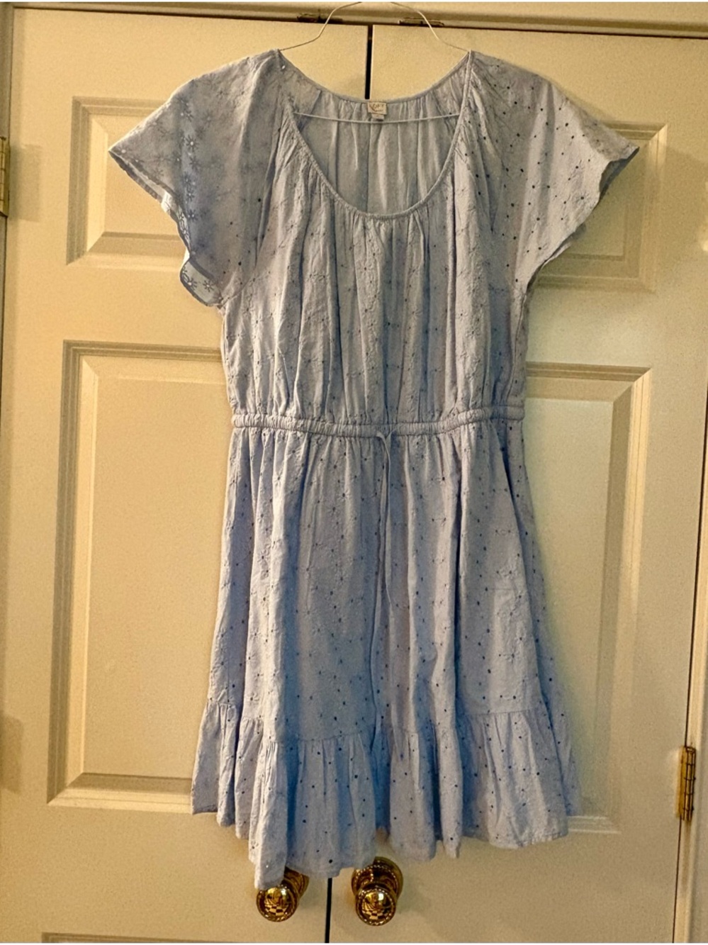 LOFT Light Blue Short Sleeve Tiered Mini Dress